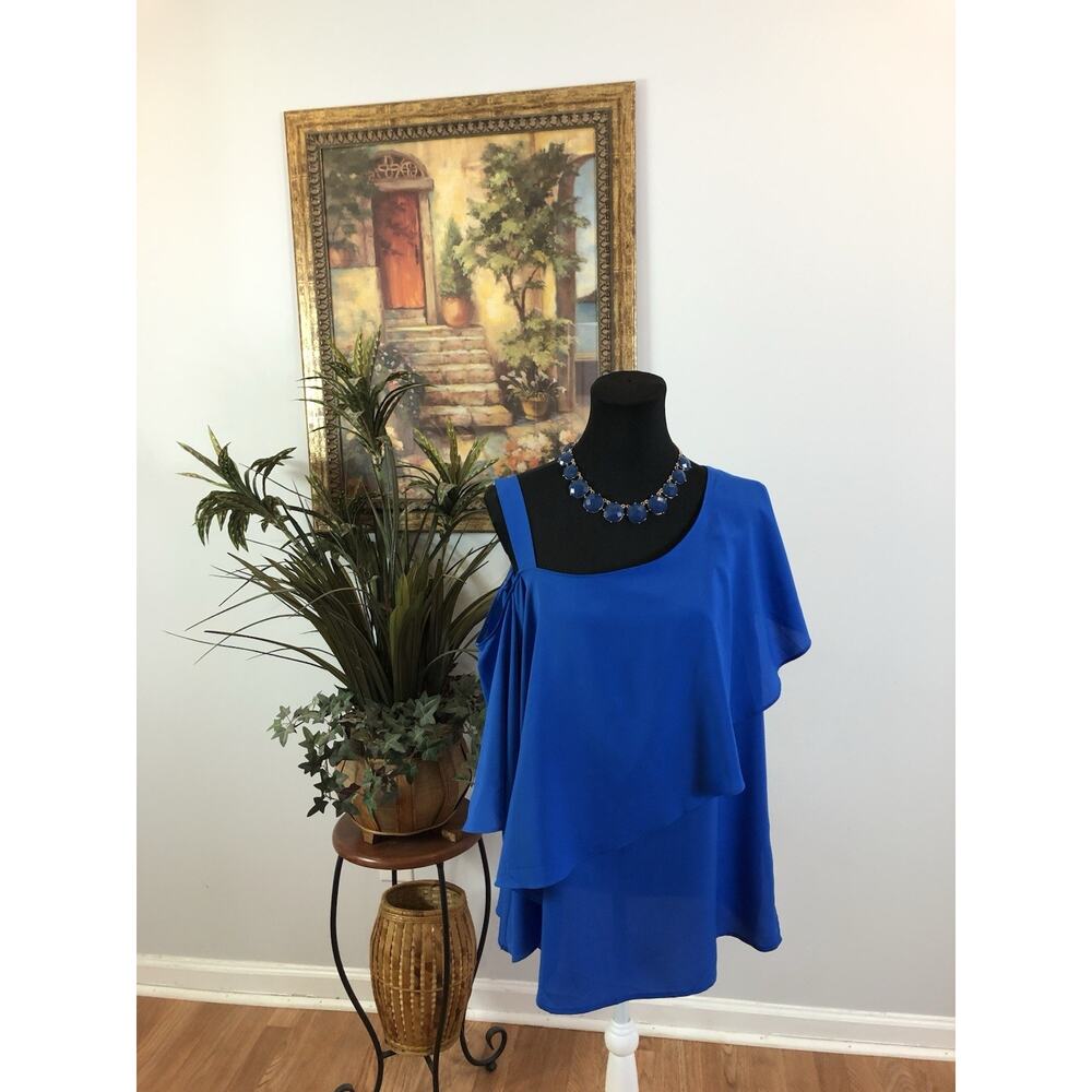 Bisou Bisou Women Top Large Y2K Pullover Short Sleeve Ruffle Lagenlook‎ Artsy